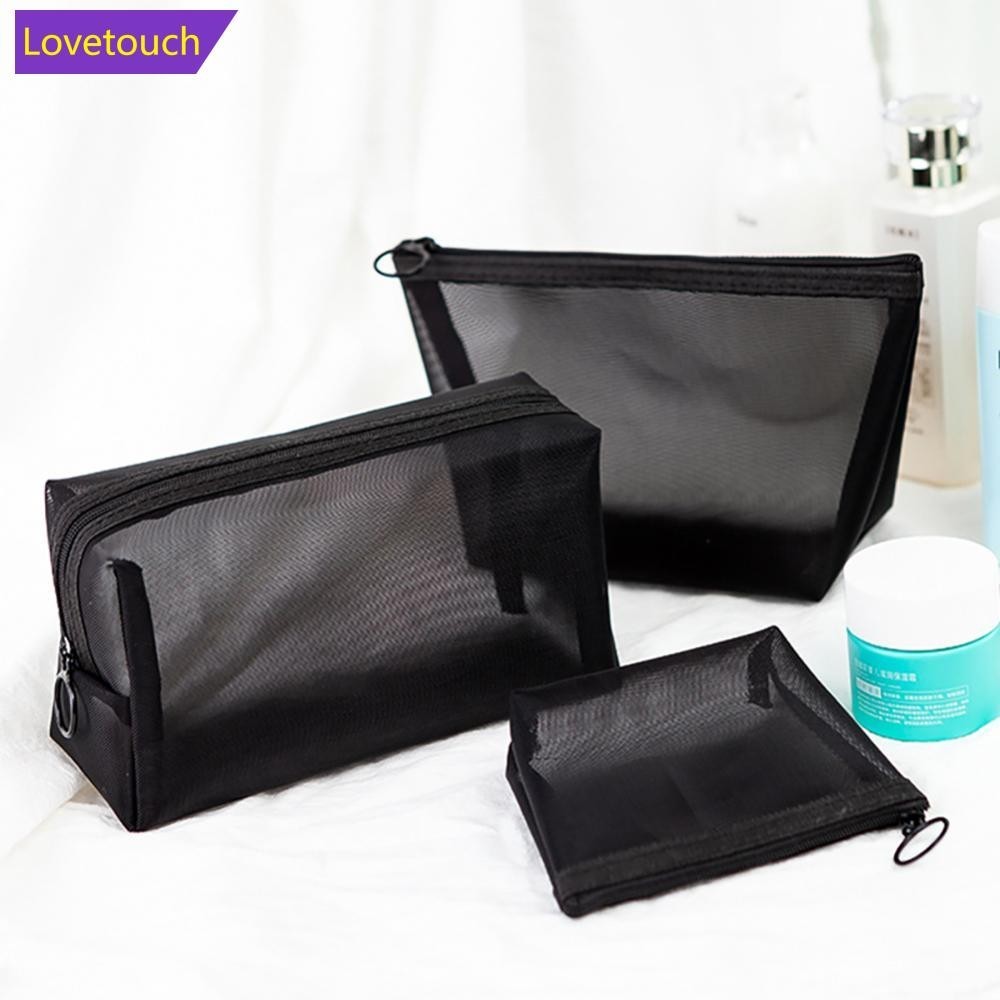 Lovetouch 1PC สีดําผู้หญิงผู้ชายที่จําเป็นกระเป๋าเครื่องสําอางโปร่งใส Travel Organizer แฟชั่นขนาดเล็กขนาดใหญ่สีดําแต่งหน้ากระเป๋า G8R1