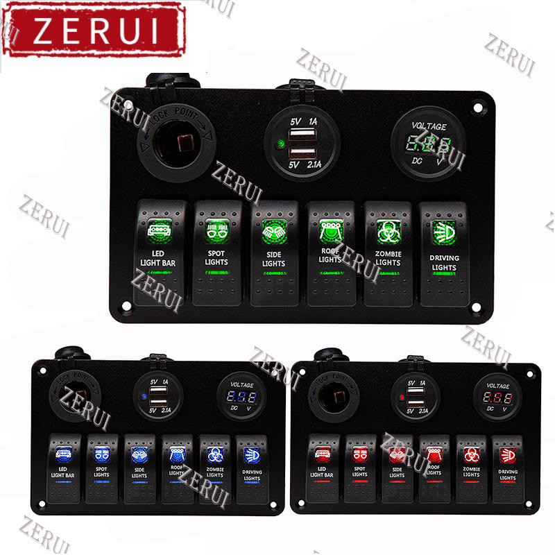 Zr สําหรับโวลต์มิเตอร์ไฟฟ้าดิจิตอล Switchboard 6 Gang 12V USB อุปกรณ์เสริมสําหรับเรือคาราวานรถบ้าน