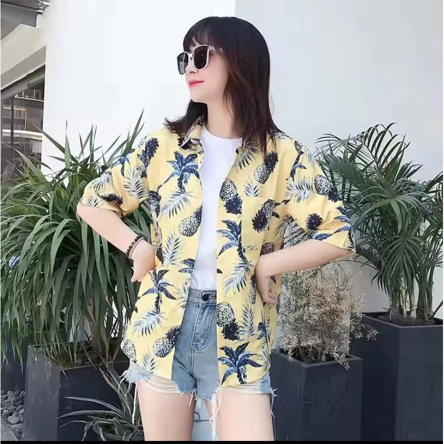 เสื้อฮาวาย hawaii เสื้อเชิ้ตฮาวา ลายใหม่2024 ทรงวัยรุ่น ใส่ได้ผู้หญิงผู้หญิงผู้หญิงผู้ชาย ผ่าโพลีเอสเตอร์ ใส่สบาย A4