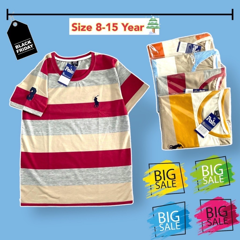 เสื้อลายคอกลมปักม้าเด็กโต 8-15ปี ผ้าเด้ง นุ่ม ไม่หด ไม่ย้วย เนื้อผ้าสเปนเด๊ก