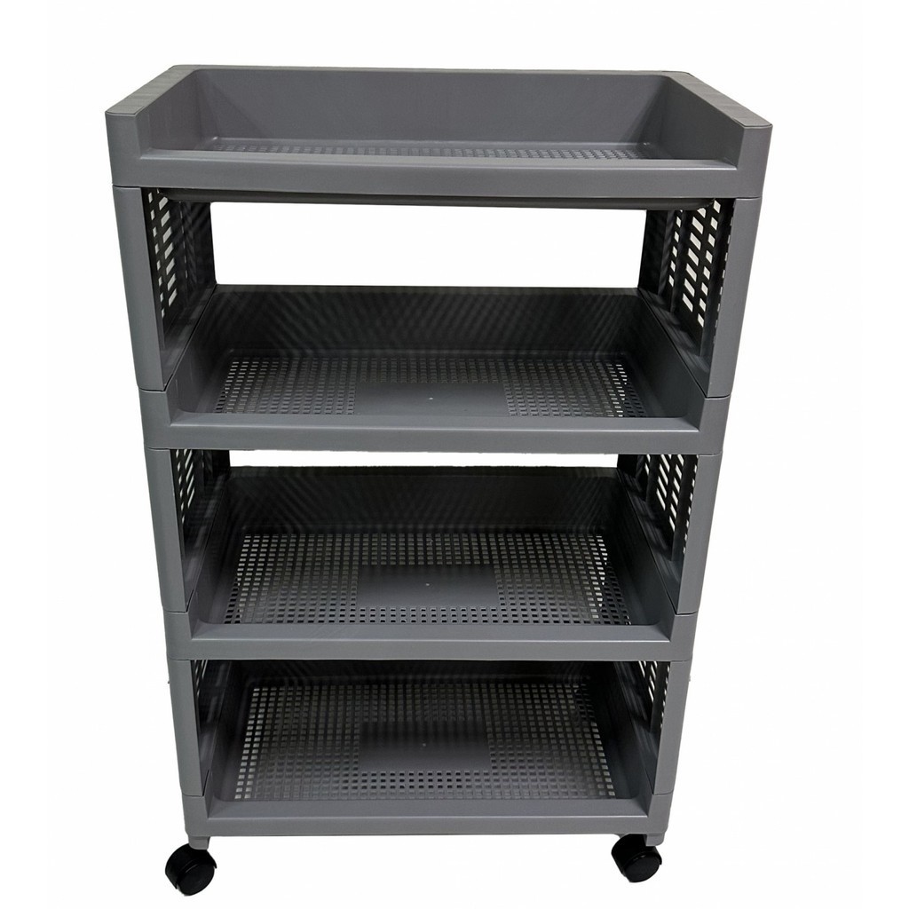 LOCAL789 NOBURU ชั้นวางเอนกประสงค์ 4 ชั้น มีล้อ #AB 30x50x77ซม. รุ่น KSH-SQV-02/3-2 สีเทา ร้านอยู่ใน