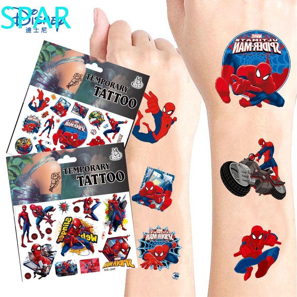 Spar Spiderman Tattoo สติกเกอร ์ Action Figure Girls Party America Captain Avengers การ ์ ตูนสติกเกอร ์ ของขวัญวันเกิดของเล ่ นเด ็ กเด ็ กเครื ่ องเขียนสติกเกอร ์