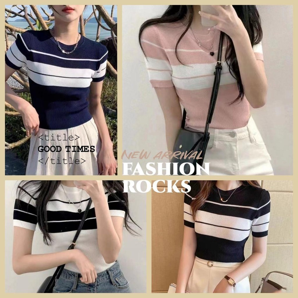 Anna 3071 เสื้อยืดถักแขนสั้นฤดูร้อนใหม่ สไตล์เกาหลี แฟชั่น เรียบง่าย คอกลม ลายทาง แขนสั้น อเนกประสงค์ สำหรับผู้หญิง