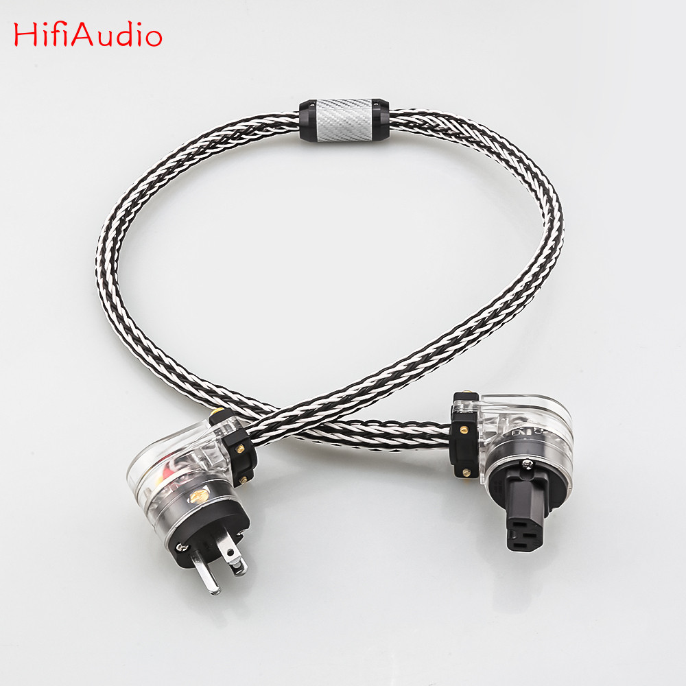 คุณภาพสูง 8 AWG OCC Silver Hybrid Power Cable EU US HiFi Audio สายไฟปลั ๊ กมุมขวา