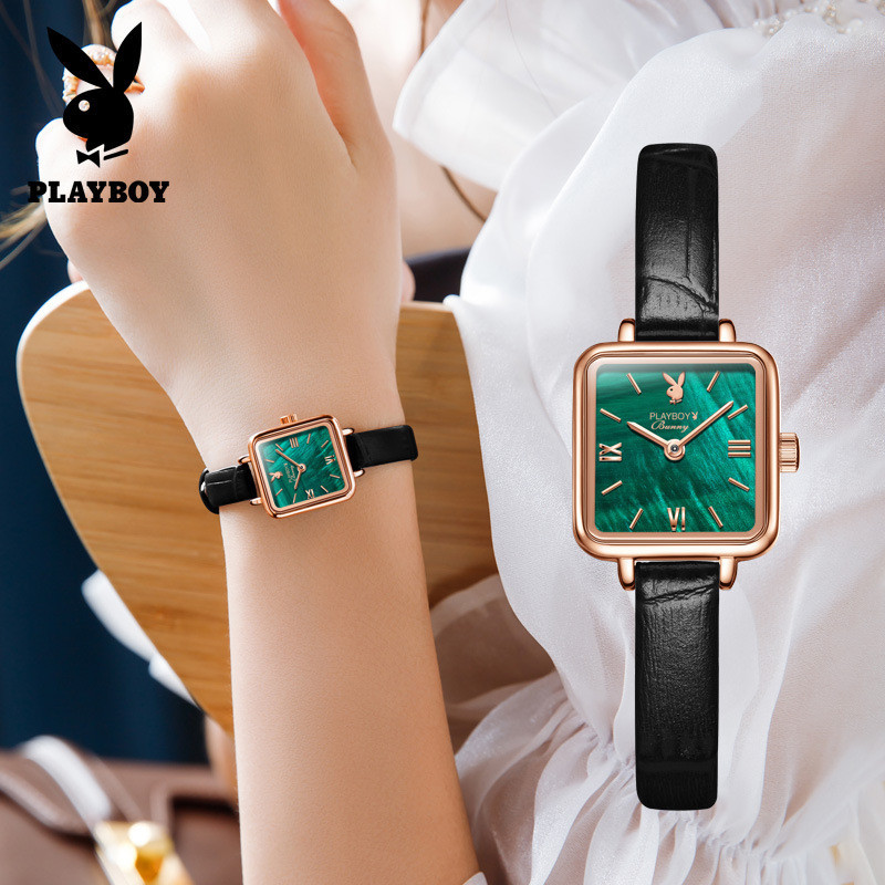 Playboy PLAYBOY นาฬิกาแบรนด ์ นาฬิกาควอตซ ์ นาฬิกาสีเขียวขนาดเล ็ กนาฬิกากันน ้ ํา Niche นาฬิกาสุภาพสตรีนาฬิกาหญิง