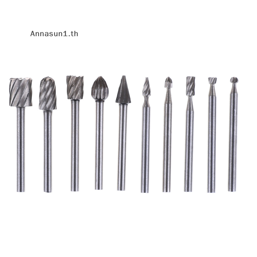 Annasun 10 ชิ ้ น 1/8 นิ ้ ว Shank Milling Rotary File Burrs Bit ชุดไม ้ แกะสลัก Raps TH