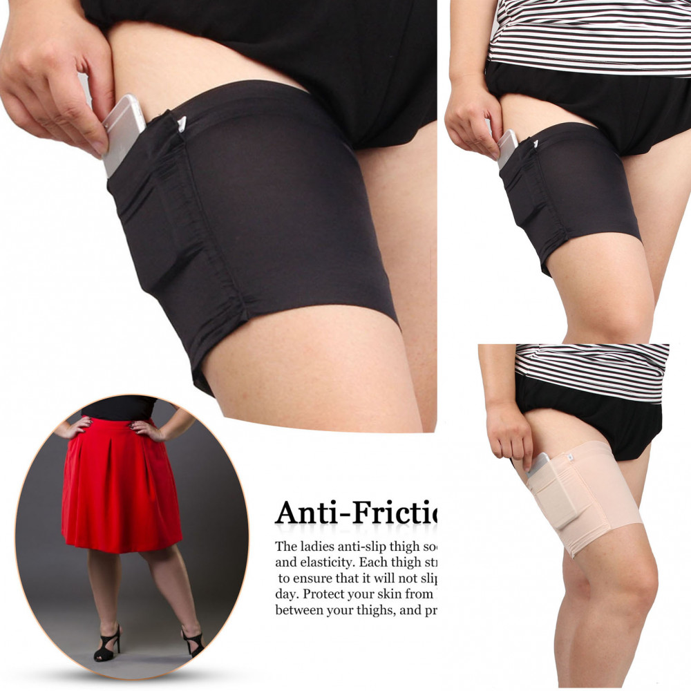 Yl สายรัดถุงเท้าต้นขา,ลื่นต้นขา Anti-Friction ถุงเท้าโทรศัพท์มือถือพร้อมกระเป๋า-Thicken ผู้หญิงต้นขา Garter กระเป๋าสําหรับโทรศัพท์ความปลอดภัย Zonewd