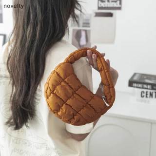 Nly Fashion Puffer Tote Bag Quilted Circle Phone Bag Elegant Purple Nylon Soft Cushion Bag Trend Handbag N