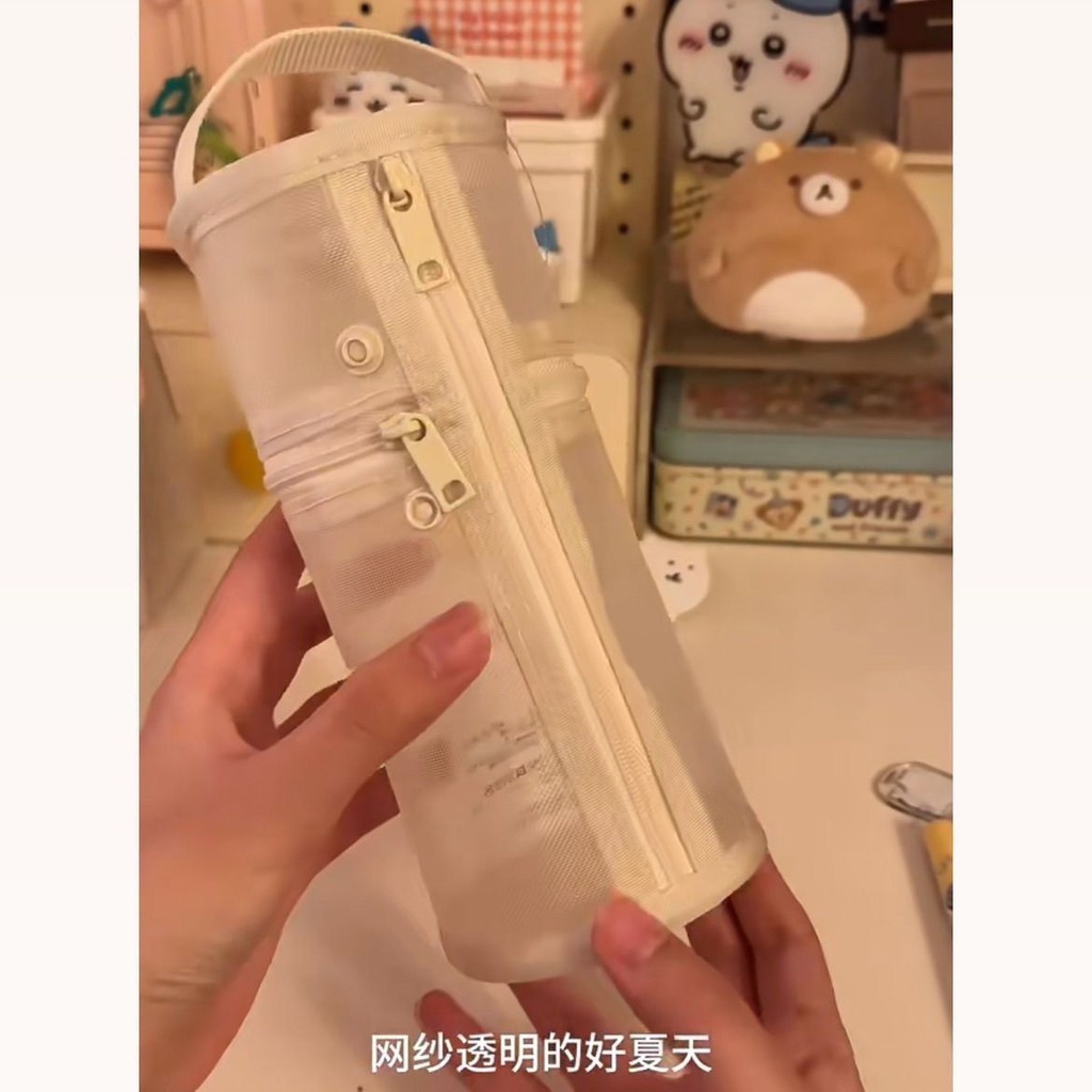 ทรงกระบอกโปร ่ งใสผ ้ ากอซยืนกล ่ องดินสอนักเรียนกระเป ๋ าเครื ่ องเขียนความจุขนาดใหญ ่