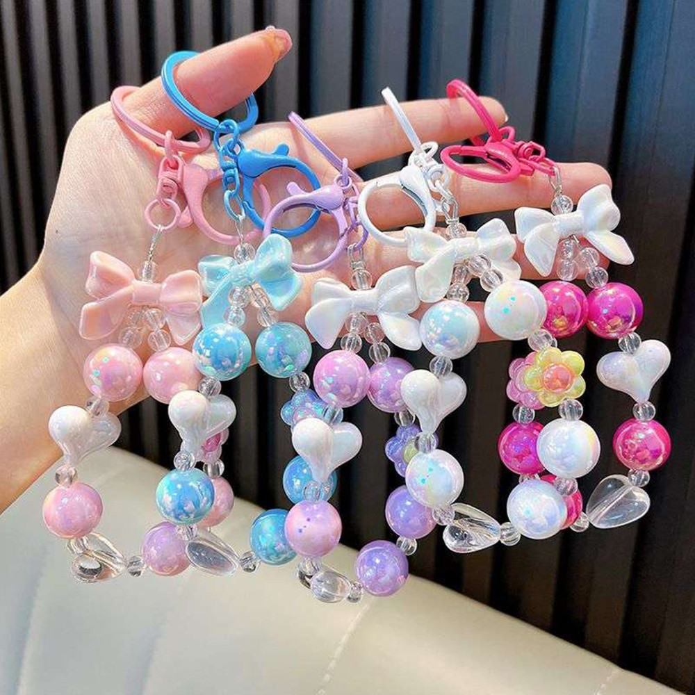 สีลูกกวาด Love Bow ลูกปัดพวงกุญแจ Lanyard Hand-Beaded กระเป ๋ าจี ้ ของที ่ ระลึกของขวัญ