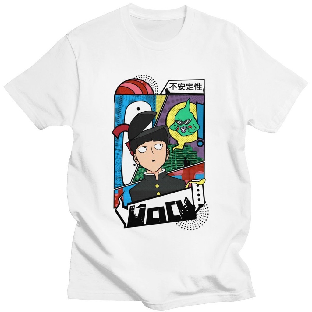 แฟชั่นบุรุษมังงะ Mob Psycho 100 เสื้อยืดแขนสั้นผ้าฝ้าย Tshirt พิมพ์ Shigeo Kageyama เสื้อ Ekubo Pop 