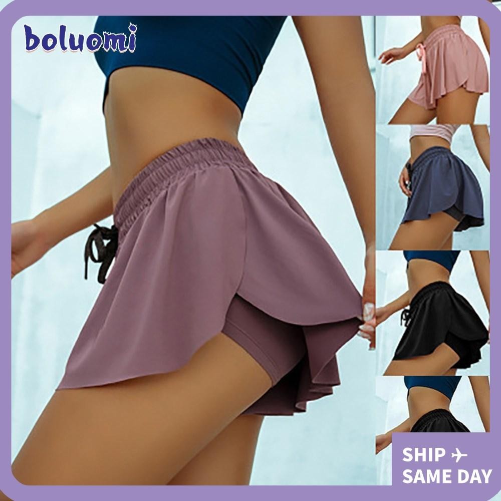 Boluomi กางเกงขาสั ้ นโยคะ 2 In 1 Quick Dry กางเกงออกกําลังกายมาราธอนผู ้ หญิง