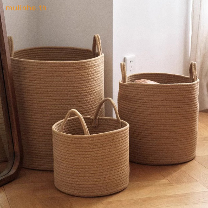 Mulinhe บ้านองค์กรและการจัดเก็บเด็กทารกของเล่นตะกร้าเก็บเชือกฝ้ายทอตะกร้าซักผ้า Sundries Organizer TH