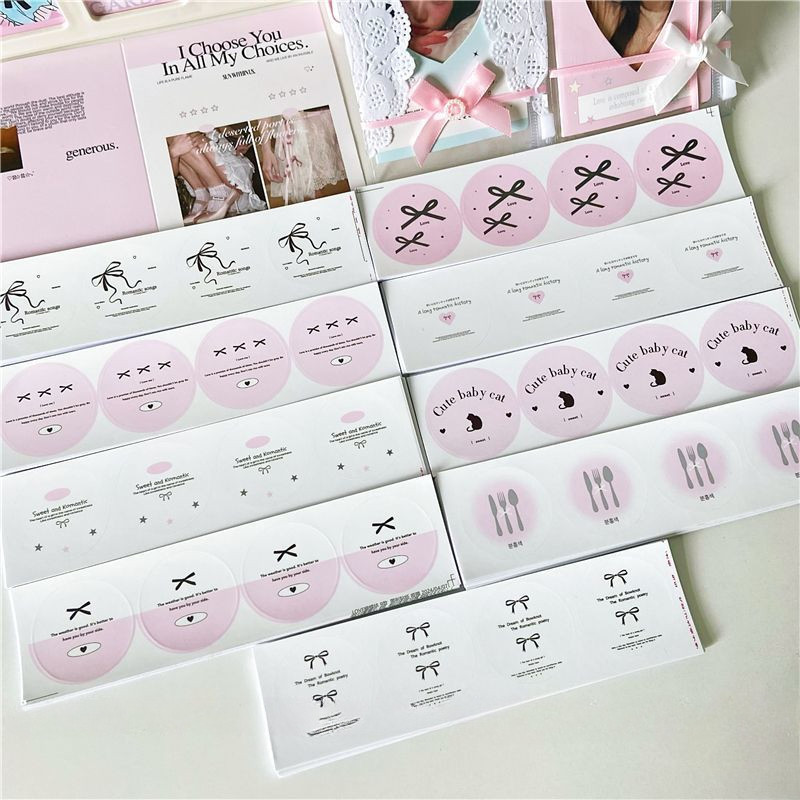 เกาหลี Bowknot Cat สติกเกอร ์ ปิดผนึก 4 ซม.รอบฉลากบรรจุภัณฑ ์ วัสดุ DIY ตกแต ่ ง