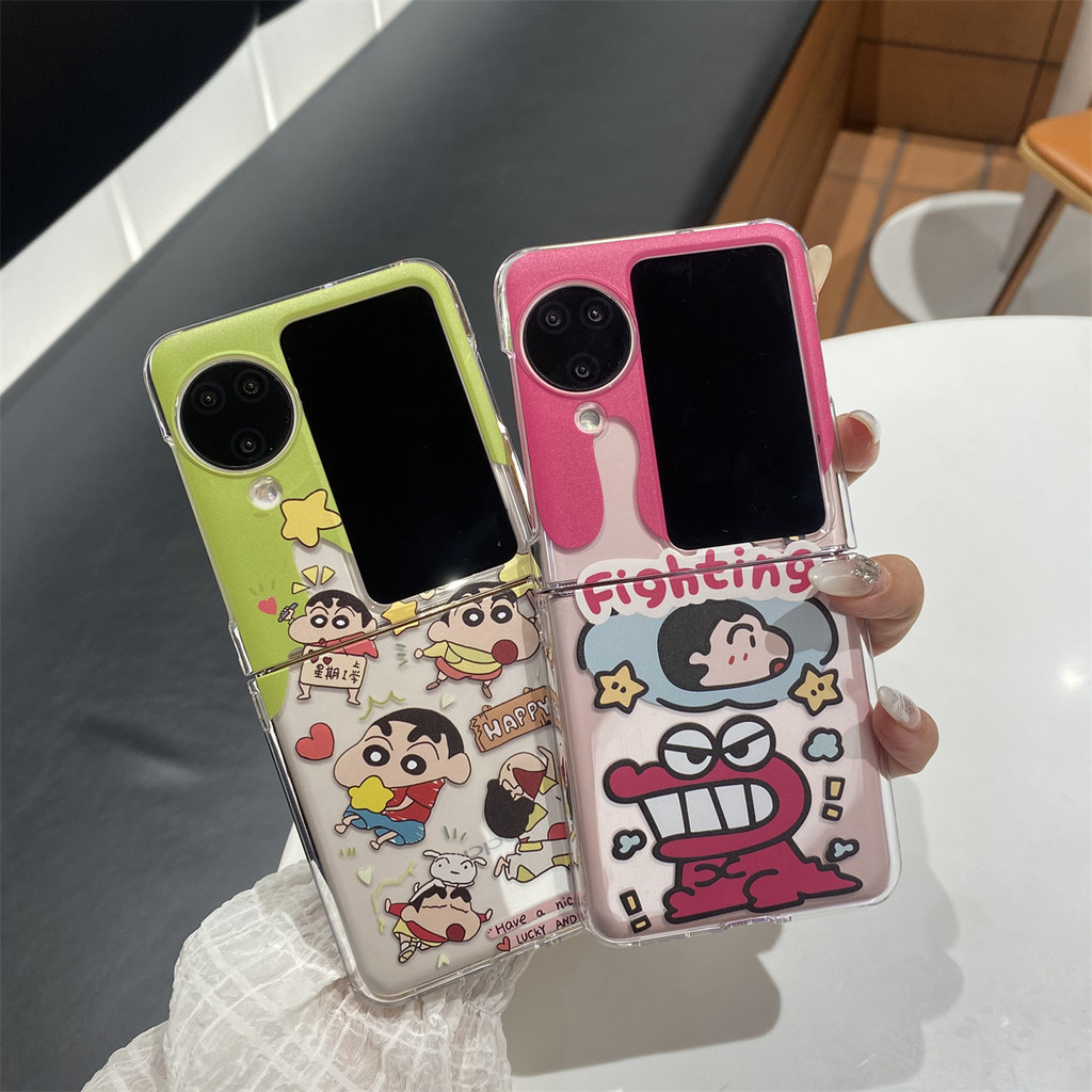 Oppo Find N3 Flip Case จระเข้การ์ตูนน่ารักเครยอนชินจังพร้อมสายโซ่เคสOppo Find N2 Flip 5Gฮาร์ดกันกระแทกโทรศัพท์ความคิดสร้างสรรค์กรณีปก