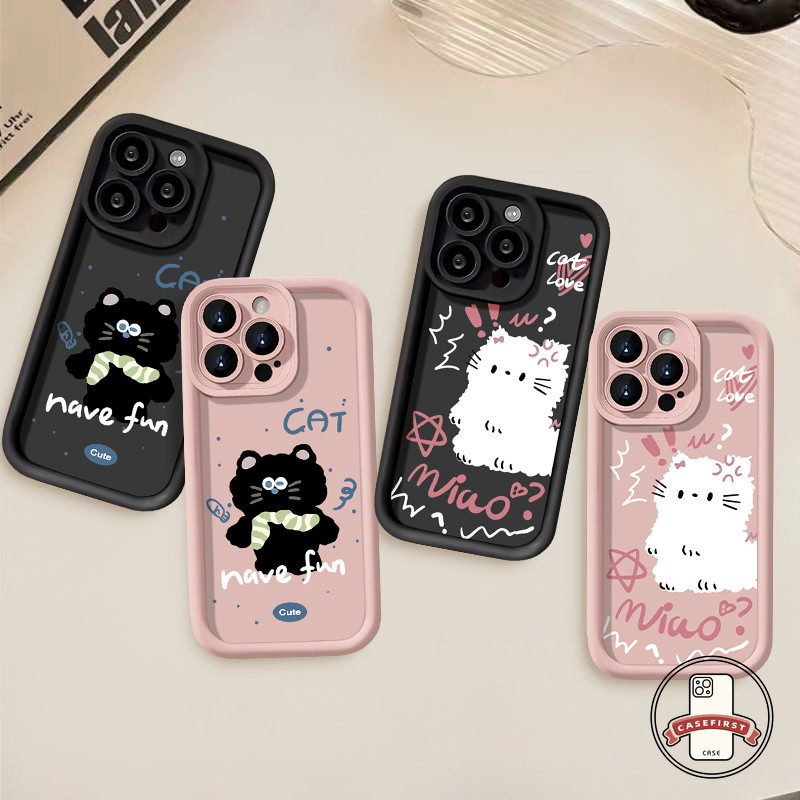 คู่รักแมวสีดำน่ารักสีขาวสำหรับ OPPO A17 A57 A16 A58 A5s A38 A18 A78 A9 A35 A7 A15 A17K A77 A3s A33 A5 A12 A53 A54