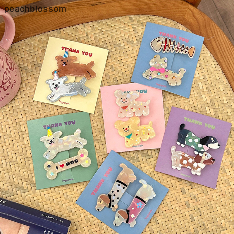 [PE ] 2pcs/set การ ์ ตูนน ่ ารักกระดูกสุนัข Hairpin สาวปากเป ็ ดคลิปผมหวานอะคริลิค Bangs Hairpin ผมหักคลิปอุปกรณ ์ เสริมผม TH