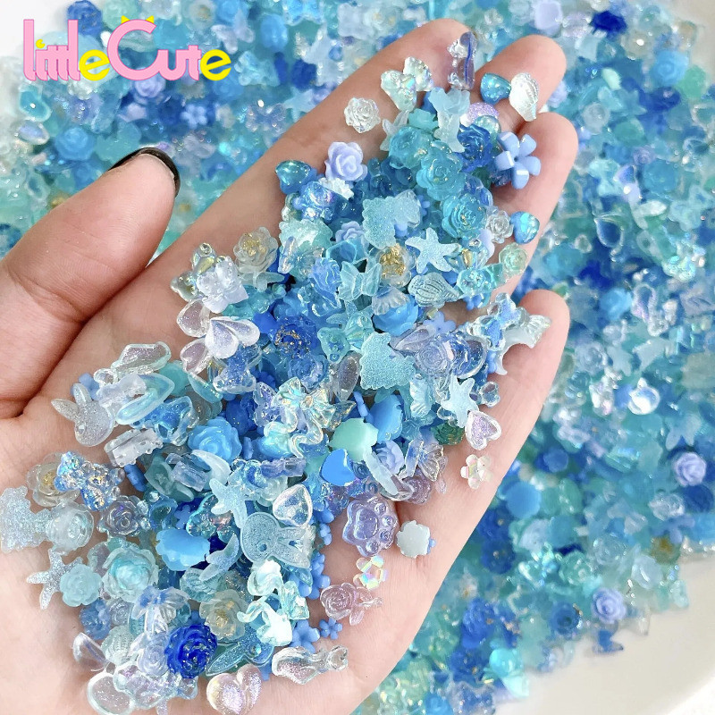 100 ชิ้นผสมหัวใจผีเสื้อโบว์ - โปร่งใส,ไม่สม่ําเสมอ - 3D Glitter เล็บ Rhinestones - ดาว, ดวงจันทร์, ดอกไม้, ริบบิ้นสีชมพู - DIY ตกแต่งเล็บ - อุปกรณ์แต่งเล็บเรซิน