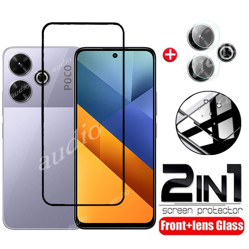 2in1 ฟิล์มกระจกนิรภัยสําหรับ POCO m6 4G 2024 ป้องกันหน้าจอ Soft HD เลนส์กล้องฟิล์มสําหรับ POCO m6 M 