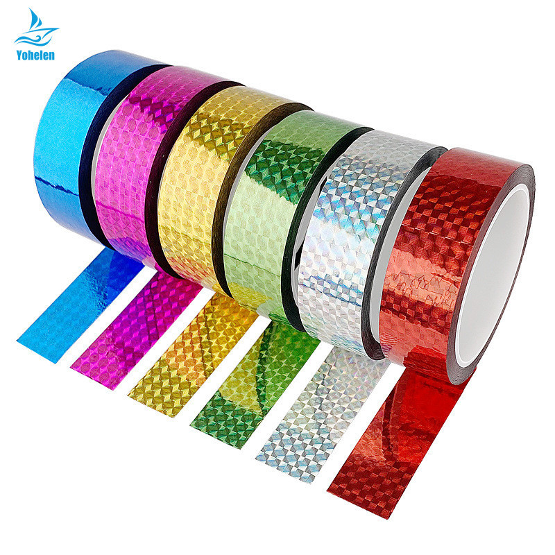 50m Self-Adhesive ตกแต ่ งเลเซอร ์ เทป DIY Glitter Party ของขวัญบรรจุตกแต ่ งบ ้ านเทป Hot Stamping สติกเกอร ์ ทองเงินเทป