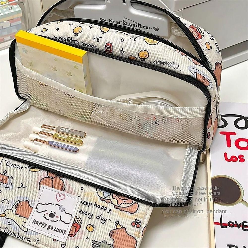 กระเป๋าปากกา ROSE, Flip Over Capybara การ์ตูนพิมพ์ดินสอ,แบบพกพา Multi-functional ความจุขนาดใหญ่กระเป๋าเก็บเครื่องเขียนสําหรับของขวัญนักเรียน