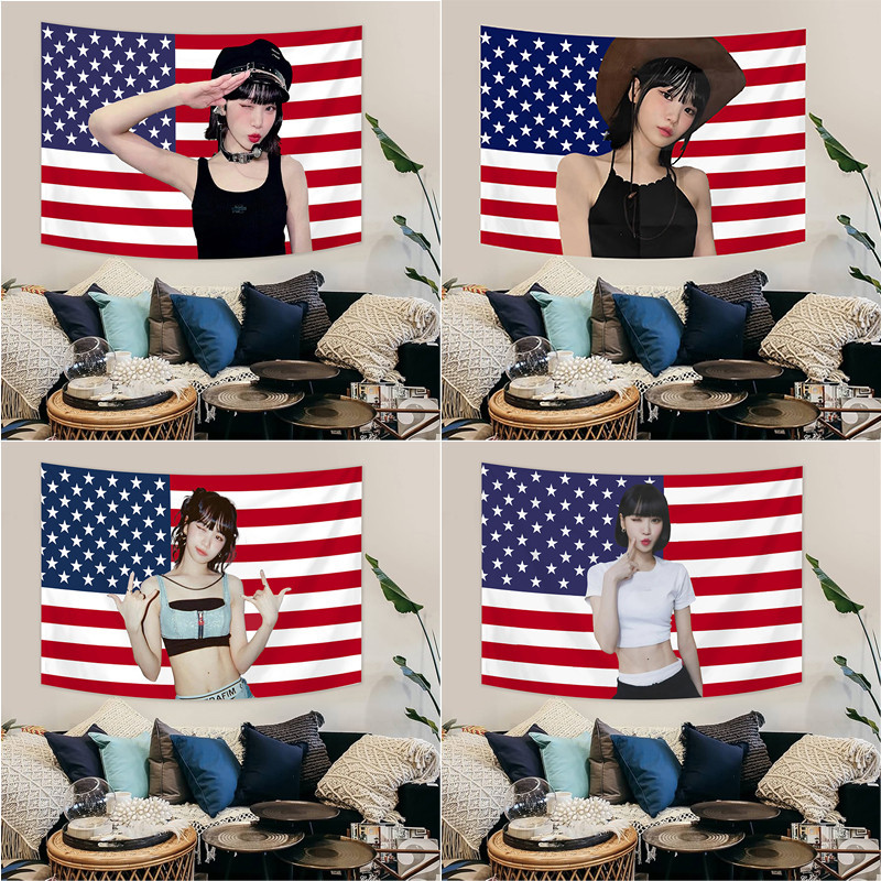 Le SSERAFIM Kim Chaewon อเมริกันธงผนังโพลีเอสเตอร ์ Tapestry พร ้ อมคลิปแขวนผนัง Tapestry ตกแต ่ งบ ้ านของขวัญ