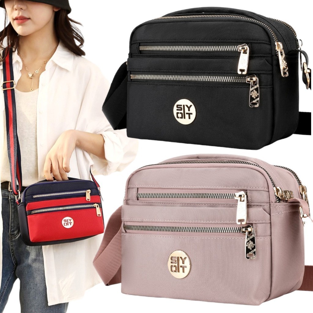 🔥ส่งจากไทย💯 (w133)กระเป๋าสะพายข้าง เรียบหรูดูดีงานพรีเมียม แต่งซิปสีทองปั้มลาย 6ซิป vgetbag