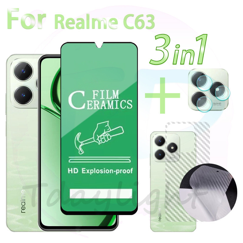 3 IN 1 Realme C63 HD ฟิล์มเซรามิคสําหรับ Realme C65 C67 C53 C51 หมายเหตุ 50 Realme 12 5G เลนส์กล้องกระจกป้องกันหน้าจอและฟิล์มด้านหลัง