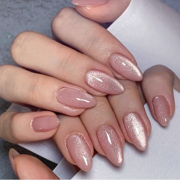 เล็บปลอม เล ็ บปลอม Cat 's Eye Almond 24 ชิ ้ นพร ้ อมกาวกดบนเล ็ บ