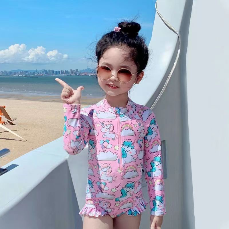 ชุดว ่ ายน ้ ําเด ็ กผู ้ หญิงแฟชั ่ นป ้ องกันแสงแดดแขนยาวแห ้ งเร ็ ว