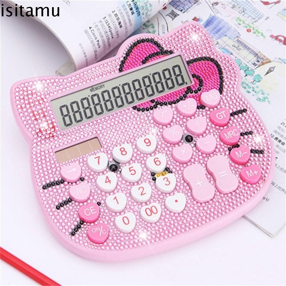 เครื่องคิดเลข ISITAFT สีชมพูน่ารัก Hello KT เดสก์ท็อปคริสตัลการ์ตูนเครื่องคิดเลขเพชร