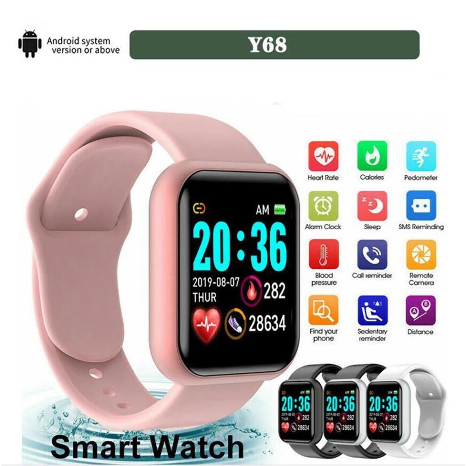 TUTUZ Macaron Y68 สมาร์ทวอท์ช D20 กันน้ําบลูทูธกีฬา SmartWatch Fitness Tracker Wristban