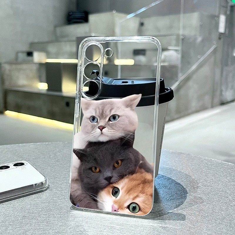 เคสแมวตลกสําหรับ Samsung S24 FE S20 S21 S23 FE S10 S22 Ultra Note 9 10 Plus 20 Ultra 5G คู่นุ่มฝาครอบการ์ตูนใส