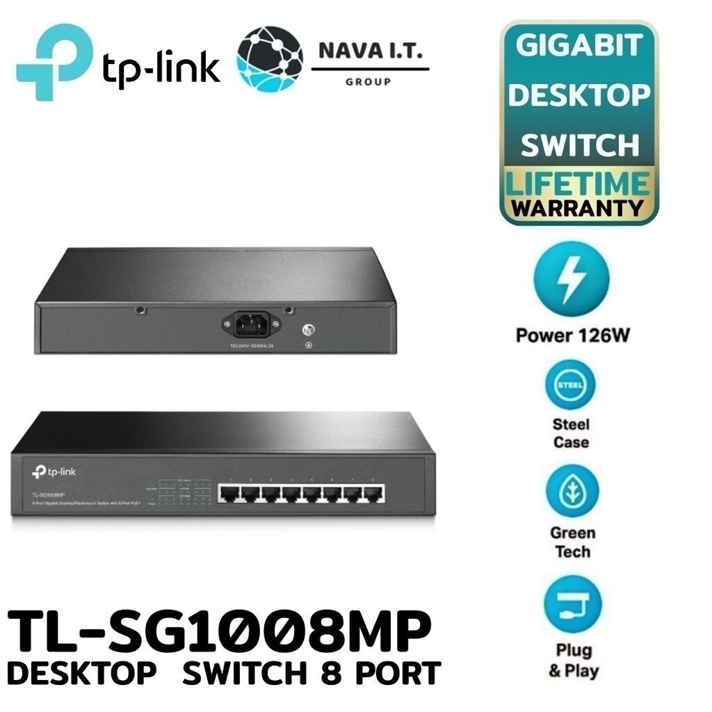 มีส่งด่วน TP-LINK TL-SG1008MP 8-PORT GIGABIT DESKTOP/RACKMOUNT SWITCH WITH 8-PORT POE+ รับประกัน LT
