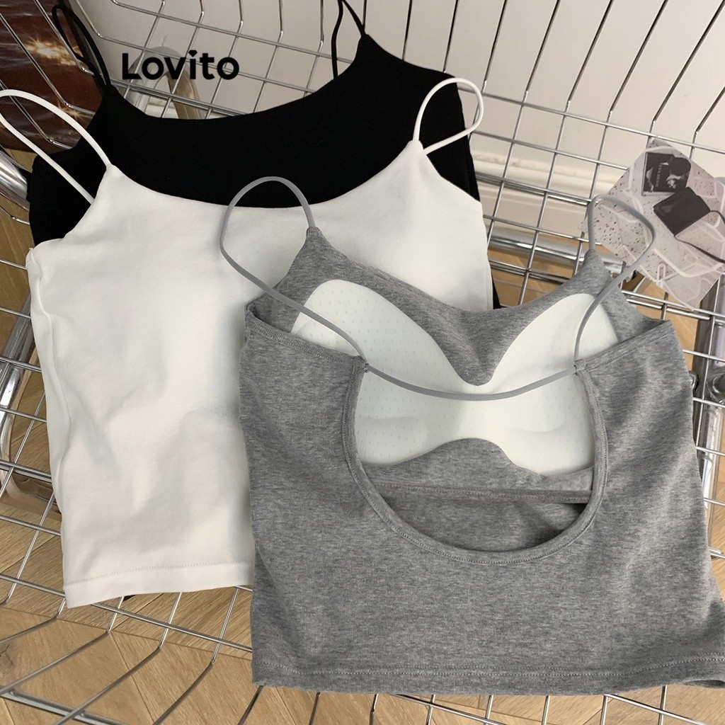 Lovito เสื้อแขนกุด เว้าเอว สีพื้น สไตล์ลำลอง สำหรับผู้หญิง LNE21193 (สีขาว/สีดำ)