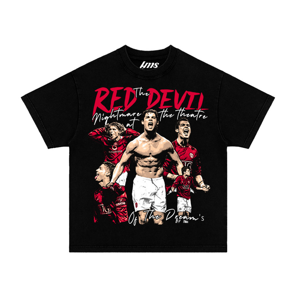 2024The Red Devil Tee (Ronaldo) 2024 Vintage Style T-shirt S-5xl เสื้อยืดผ้าฝ้ายแท้ เสื้อยืดแขนสั้นผู้ชาย เสื้อยืดแฟนฟุต