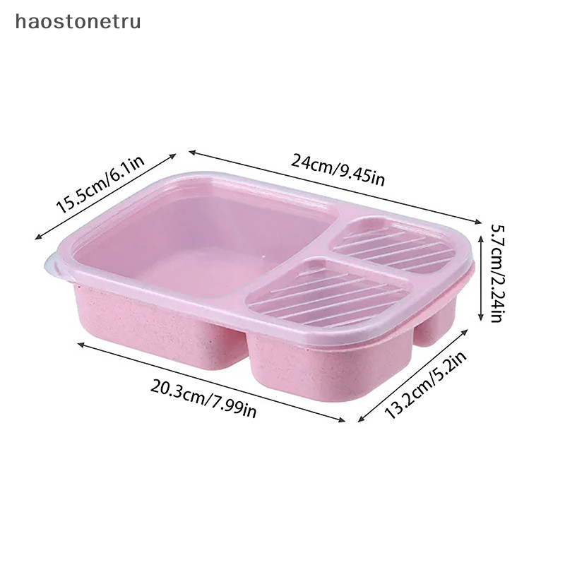 Ost กล่องอาหารกลางวันฟางข้าวสาลีสามช่องไมโครเวฟอาหารผลไม้คอนเทนเนอร์กล่องอาหารกลางวันปิคนิคโรงเรียนสํานักงานแบบพกพา Bento N - รูปที่ 3