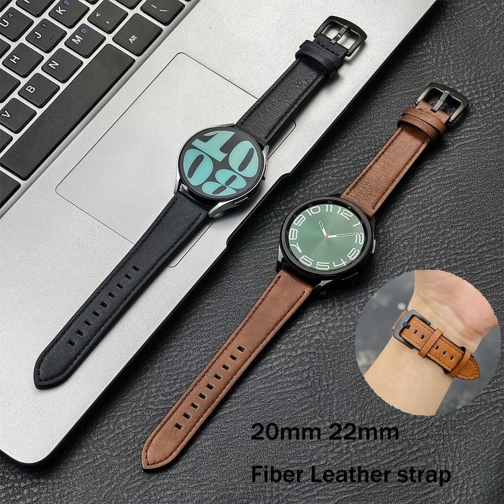 20 มม.22 มม.ไฟเบอร์สายหนังสําหรับ Samsung Galaxy Watch 6 5 4 6Classic 4Classic Huawei Watch 3Pro GT4 3Pr หนัง universal สายคล้อง
