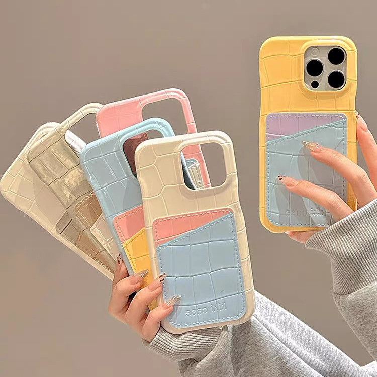 Niche ins Macaron Contrasting Crocodile Leather Card Case เหมาะสําหรับ IPhone 15 Promax Apple 14 เคสโทรศัพท์ 11 ใหม่ 15 Promax ผู้หญิง 12 High-end 13pm เคสป้องกัน