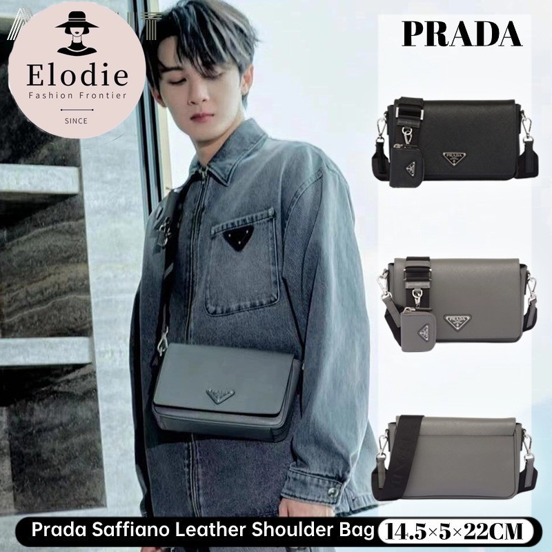 ปราด้า Prada Saffiano Leather Shoulder Bag  กระเป๋า Messenger ของผู้ชาย