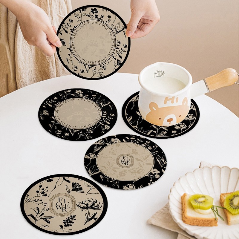 ที่รองแก้วกันน้ําหุ้มฉนวน Vintage Round Placemat แผ่นรองโต๊ะกันลื่นแผ่นรองโต๊ะรับประทานอาหารที่บ้าน