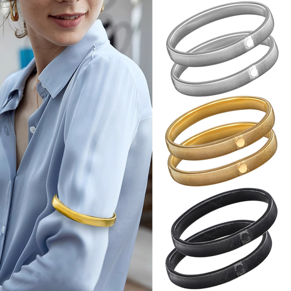 2 ชิ้น Anti-Slip ยืดหยุ่นเสื้อแขนผู้ถือโลหะ Armbands Band ยืด Garters สําหรับผู้หญิงผู้ชาย