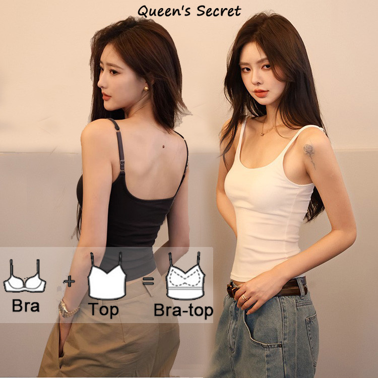 [Queen Secret] เสื้อสายเดี่ยว Lyocell Tencel 91% พร้อมแผ่นรองหน้าอก Bra+เสื้อกั๊ก all-in-one Low-U back basic top