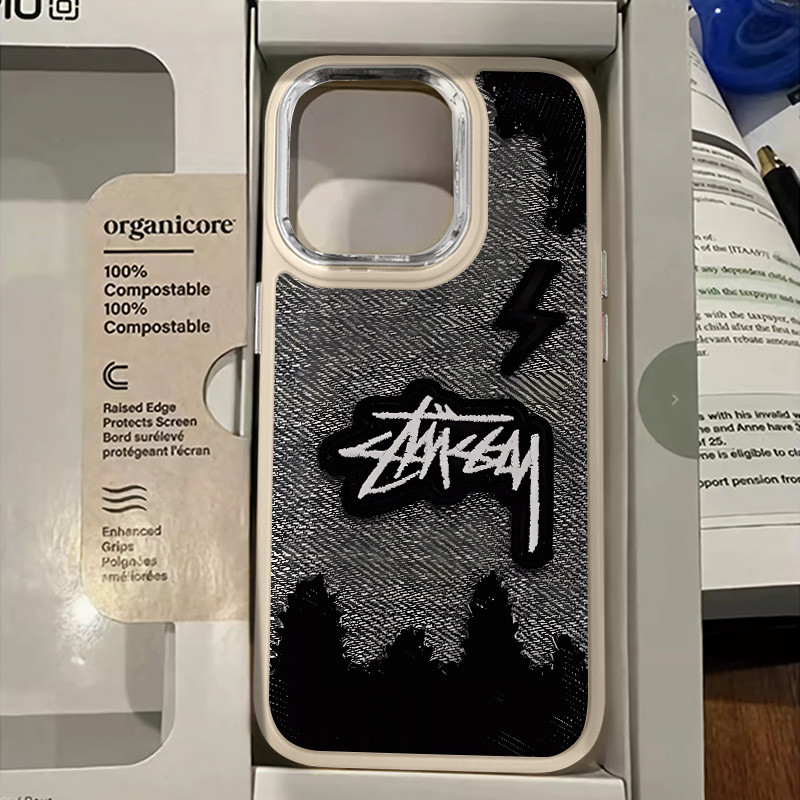 Chaopai Denim Stussy ป้ายรูปแบบเคสโทรศัพท์สําหรับ IPhone 16 15 14 13 12 11 Pro X XR XS MAX Se2020 7/8 Plus ซิลิโคนนุ่มรวมทุกอย่าง Shock-resistant กรณีขั้นสูง
