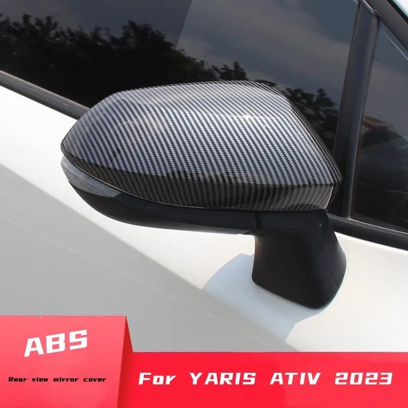 Toyota Yaris Ativ 2022-2024 ฝาครอบกระจกมองหลังรถยนต์อุปกรณ์เสริม Trim สติกเกอร์แถบคาร์บอนไฟเบอร์ ABS