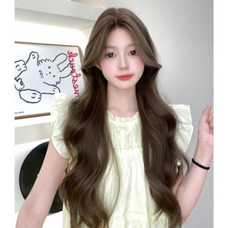 วิกผมลอนกึ่งทอมือสีน้ำตาลหม่นเขียวประกายเทา ไม่มีหน้าม้า (ยา…