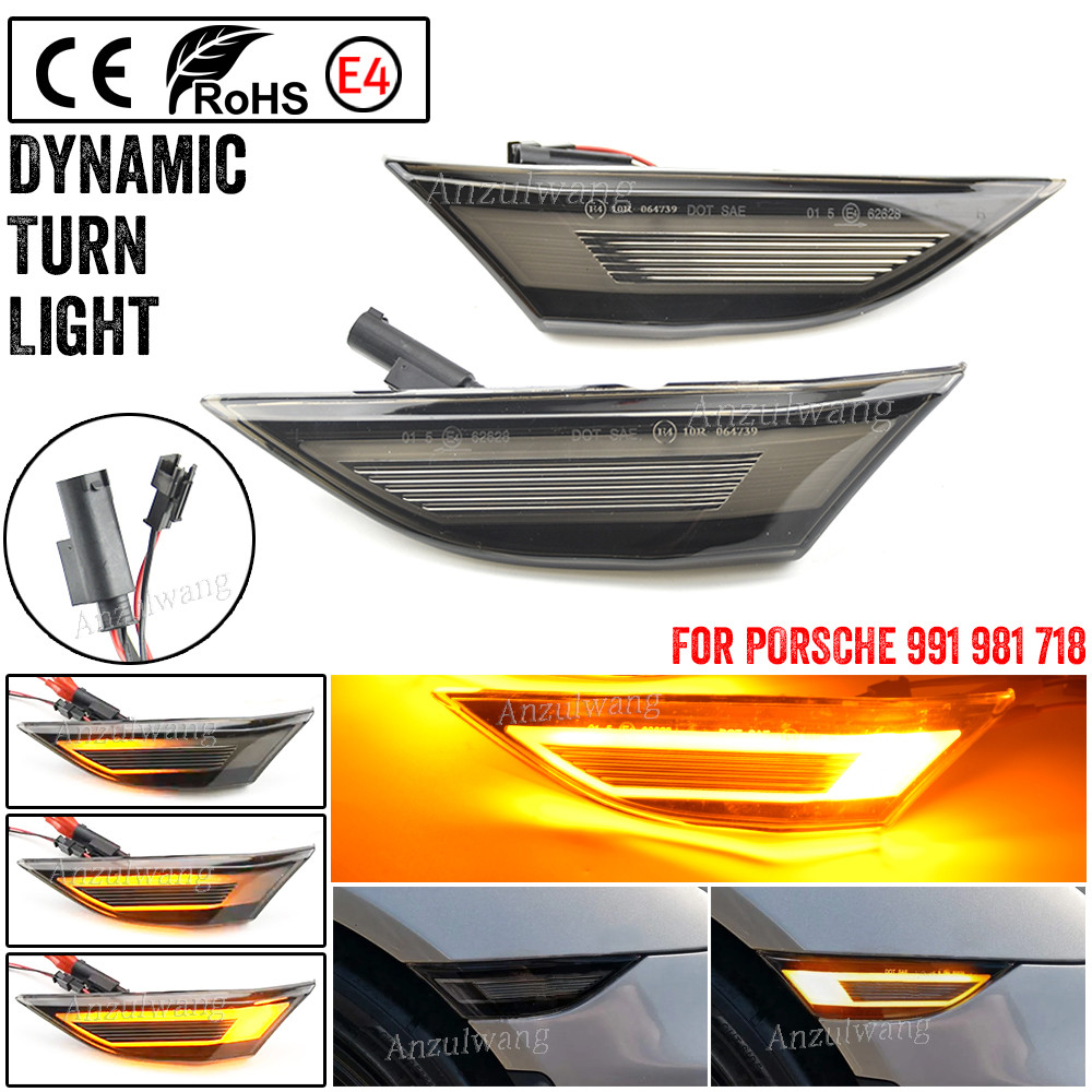 2 ชิ้น LED Side Marker ไฟเลี้ยวลําดับไฟกระพริบสําหรับ Porsche Boxster Cayman 981 718 Spyder 991 911 
