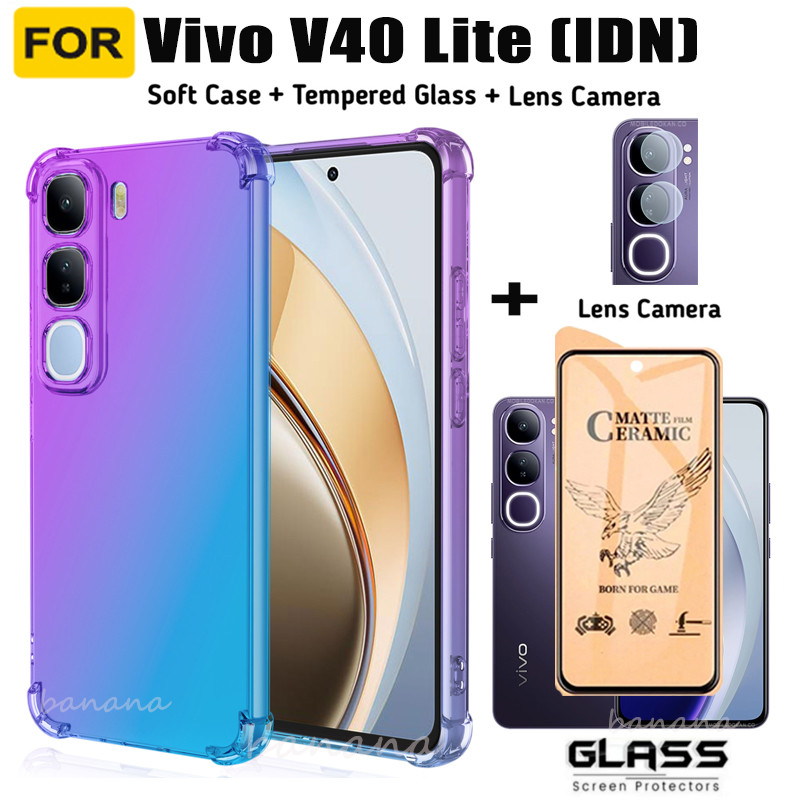 Vivo V40 Lite เคสโทรศัพท์กันกระแทกสําหรับ Vivo V40Lite เซรามิค Frosted ฟิล์มกระจกนิรภัยและฟิล์มเลนส์