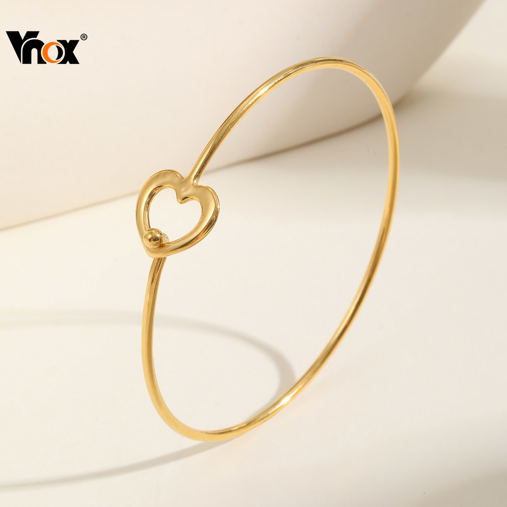 VNOX วีน็อกซ์ สร้อยข้อมือกําไลข้อมือรูปหัวใจสําหรับผู้หญิง,สร้อยข้อมือเปิดสแตนเลสสีทอง,ของขวัญเครื่องประดับแฟชั่นไฮโปอัล
