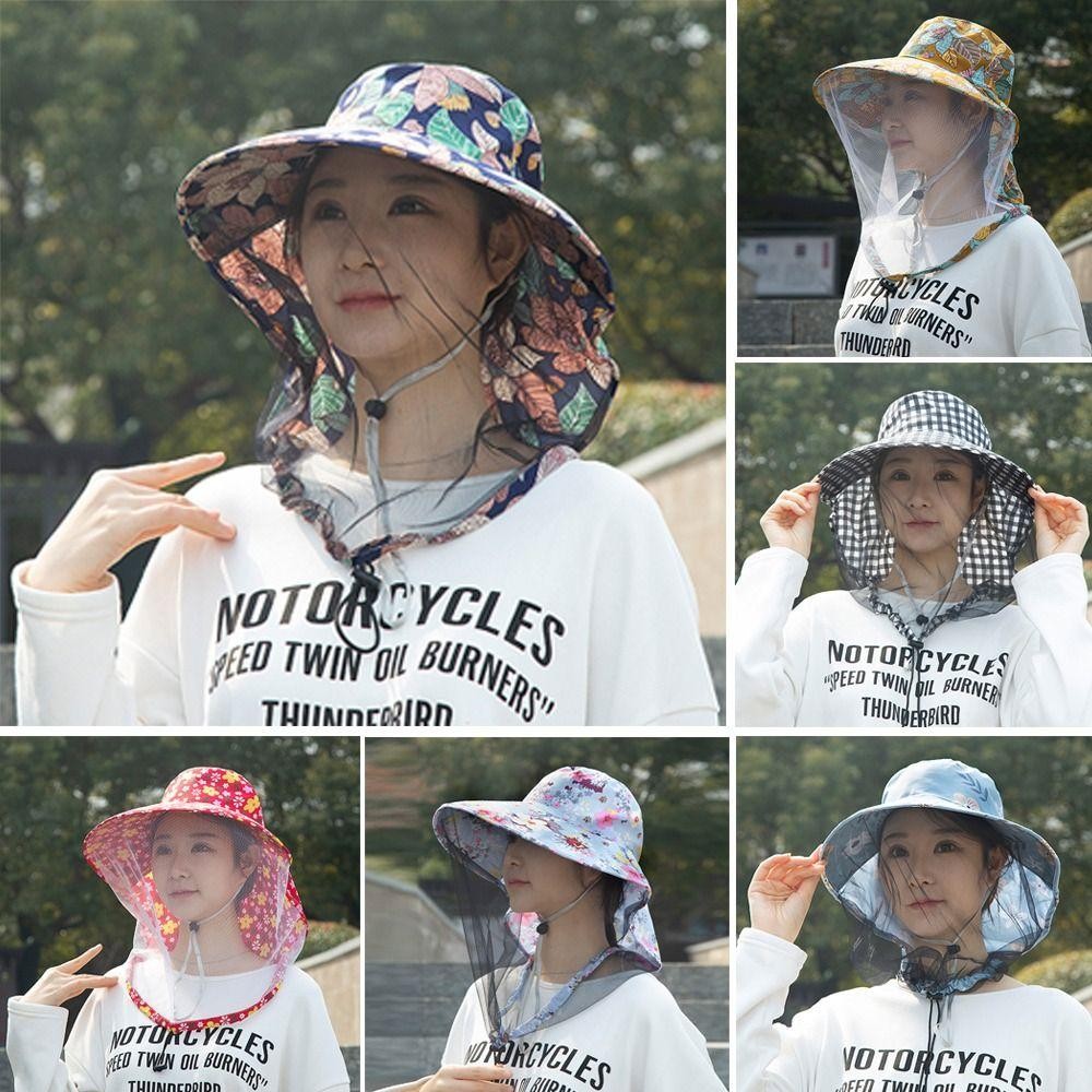 ชางไน หมวกกันแดดตกปลาปีกกว้างพร้อมหมวกกันยุงตาข่ายแฟชั่นดอกไม้ป้องกันรังสียูวีระบายอากาศหมวกถังกลางแจ้ง - รูปที่ 2